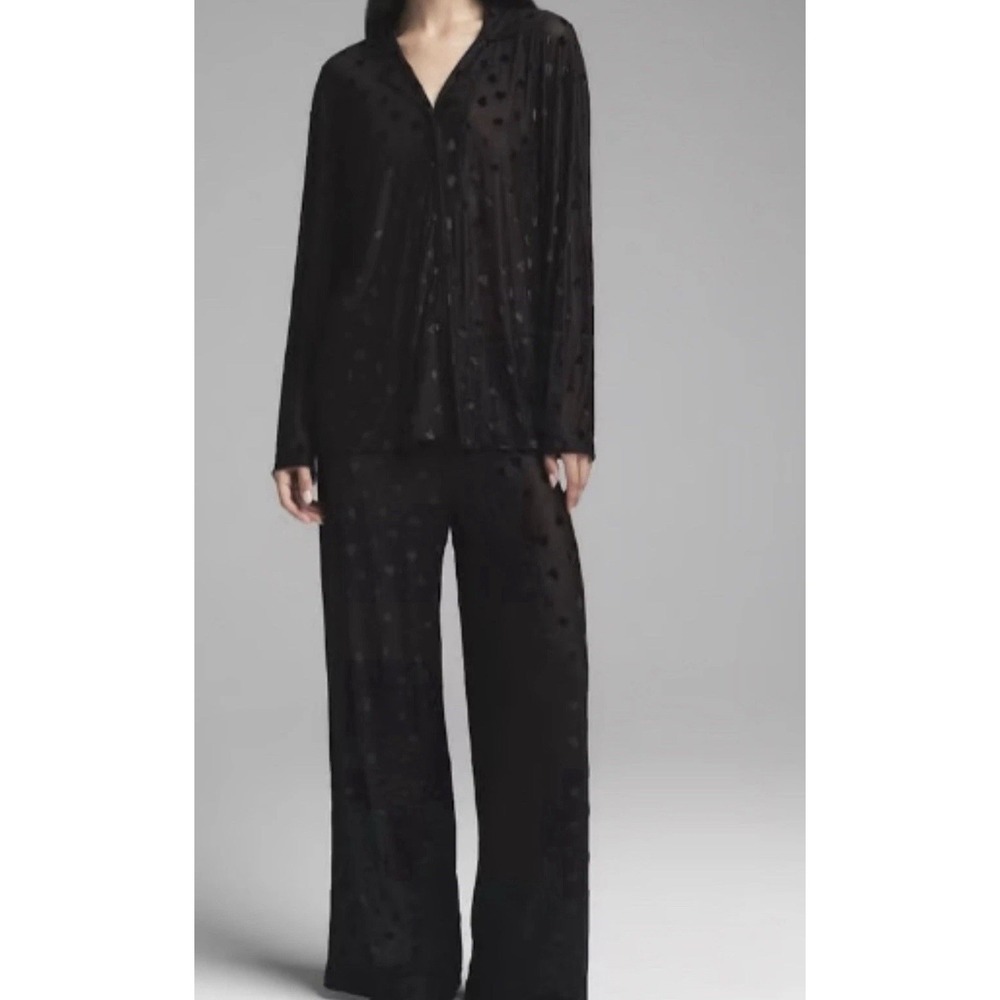 SKIMS Sheer Velvet Long Sleep Set Size Large Onyx Heart Pajamas NWT MSRP $140